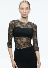 alice + olivia VANITA EMBELLISHED NECK LACE CROP TOP