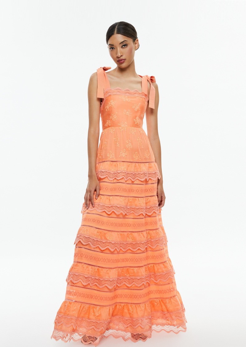 alice + olivia VEGA SLEEVELESS TIERED MAXI DRESS