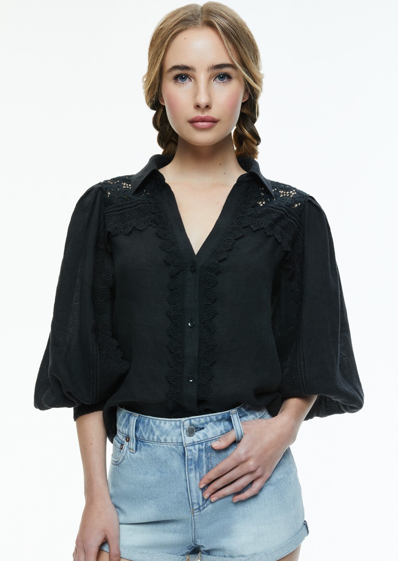 alice + olivia VENTY BUTTON FRONT BLOUSE