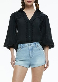 Alice + Olivia Venty Lace Detail Linen Button-Up Shirt