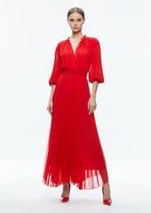 alice + olivia VERNIA BLOUSON SLEEVE PLEATED MAXI DRESS