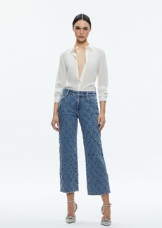 alice + olivia WEEZY QUILTED EMBELLISHED CROPPED MID RISE JEAN
