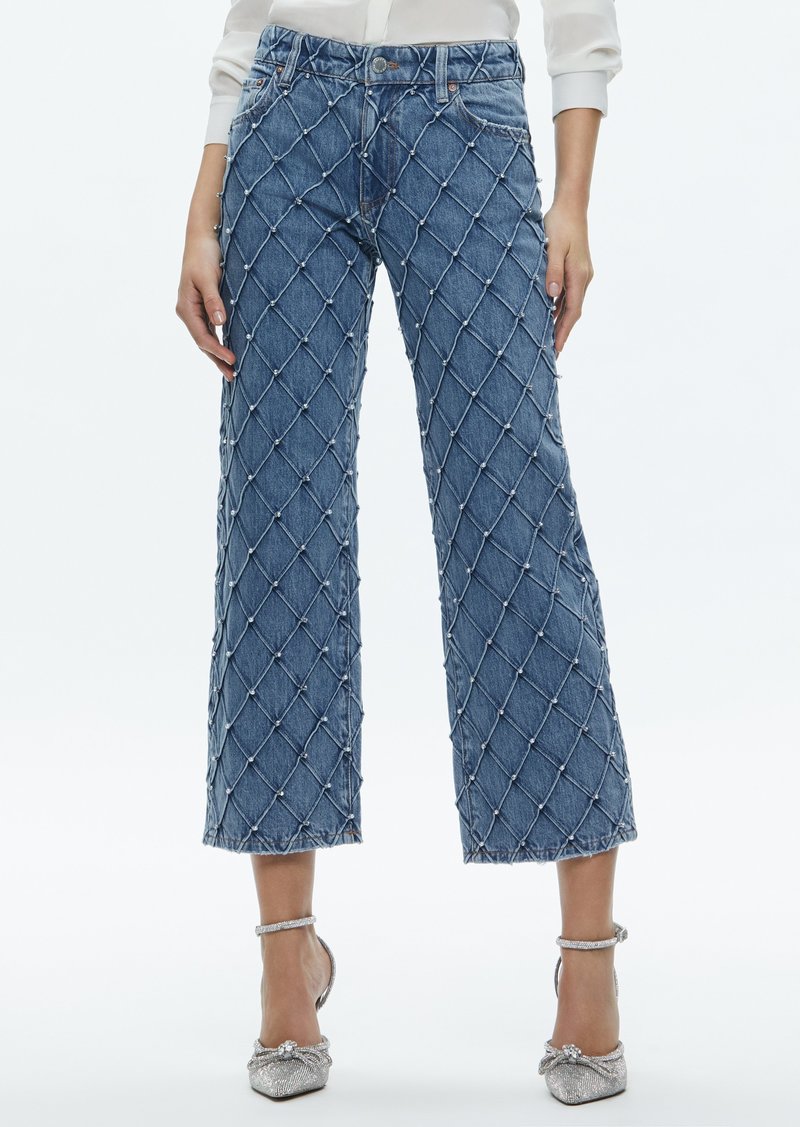 alice + olivia WEEZY QUILTED EMBELLISHED CROPPED MID RISE JEAN