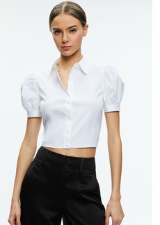 alice + olivia WILLA CROPPED PUFF SLEEVE BUTTON DOWN