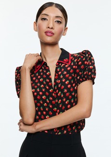 alice + olivia WILLA EMBROIDERED PUFF SLEEVE BLOUSE