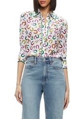 Alice + Olivia Willa Horseshoe Print Silk Button-Up Shirt