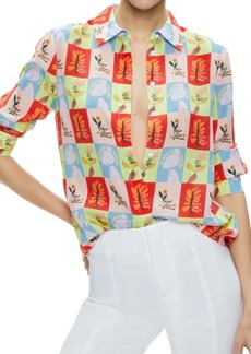Alice + Olivia Willa Long Sleeve Silk Button-Up Shirt