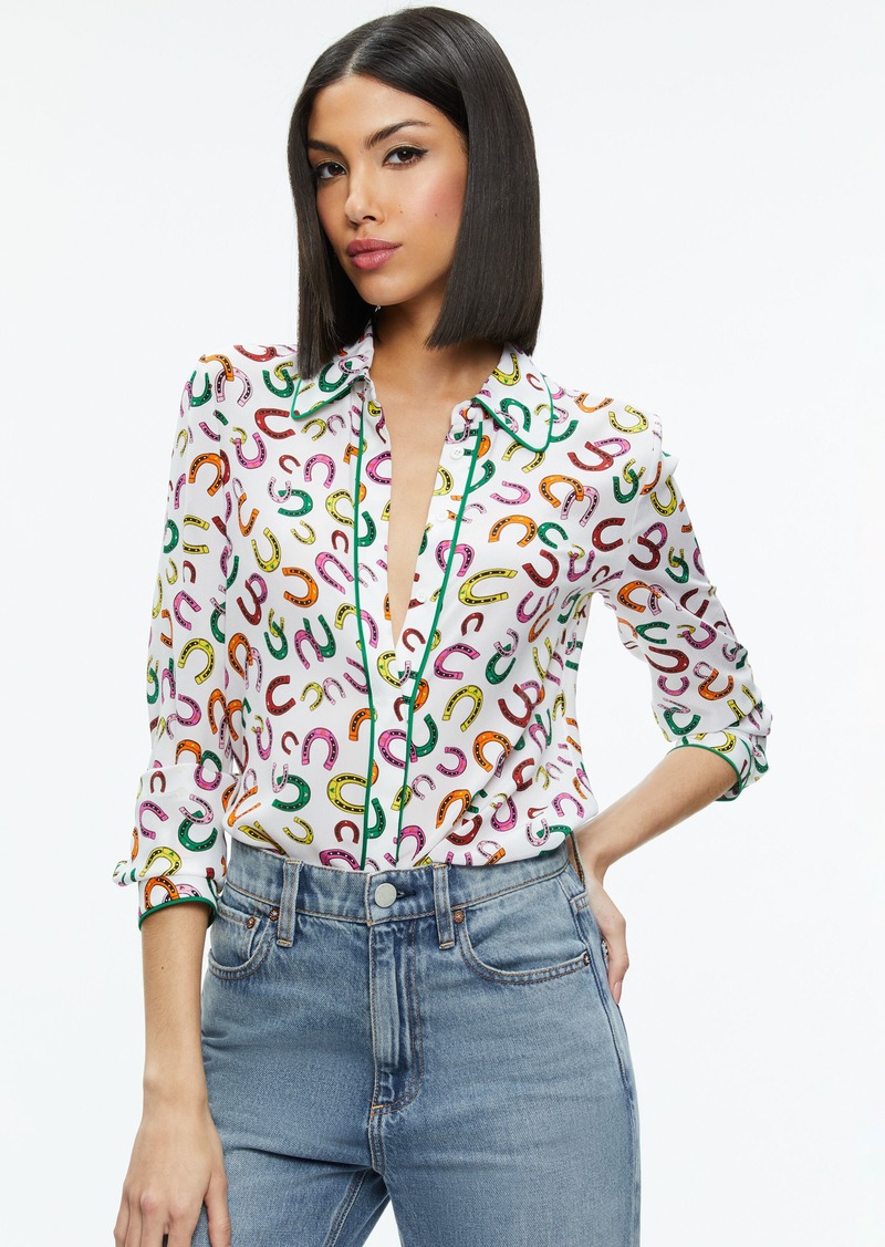 alice + olivia WILLA PLACKET TOP WITH PIPING