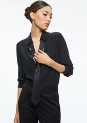 alice + olivia WILLA PLACKET TOP WITH TIE