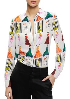 Alice + Olivia Willa Stack Face Print Silk Button-Up Shirt