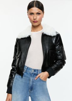 alice + olivia WILLARD VEGAN AVIATOR FAUX FUR COLLAR JACKET