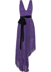 Alice + Olivia Woman Aiden Asymmetric Pleated Floral-print Georgette Dress Violet