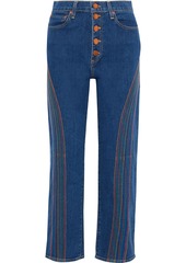 Alice + Olivia Woman Amazing Embroidered High-rise Straight-leg Jeans Mid Denim
