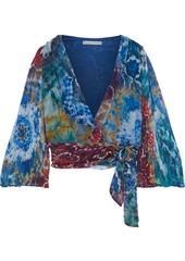 Alice + Olivia Woman Bray Cropped Tie-dyed Silk-georgette Wrap Top Cobalt Blue