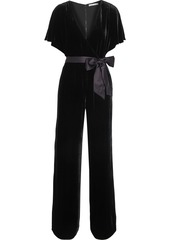 Alice + Olivia Woman Breanna Wrap-effect Satin-trimmed Velvet Jumpsuit Black