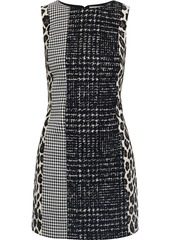 Alice + Olivia Woman Clyde Wool-blend Tweed Houndstooth Woven And Leopard-jacquard Mini Dress Black