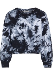 Alice + Olivia Woman Cropped Twisted Tie-dyed Cotton-blend Fleece Sweatshirt White