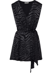 Alice + Olivia Woman Essie Tiger-print Burnout Satin Mini Wrap Dress Black