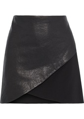 Alice + Olivia Woman Fidela Wrap-effect Leather-paneled Crepe Mini Skirt Black