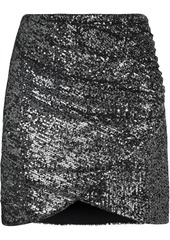 Alice + Olivia Woman Fidela Wrap-effect Sequined Tulle Mini Skirt Gunmetal