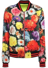 Alice + Olivia Woman Floral-print Satin Bomber Jacket Multicolor