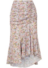 Alice + Olivia Woman Freida Asymmetric Ruched Floral-print Crepe Midi Skirt Lilac