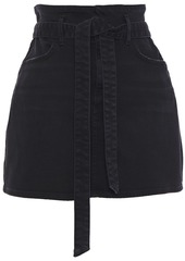 Alice + Olivia Woman Good Belted Distressed Denim Mini Skirt Black
