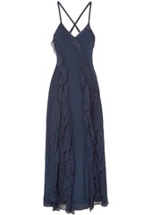 Alice + Olivia Woman Jayda Chantilly Lace-paneled Ruffled Silk-georgette Maxi Dress Navy