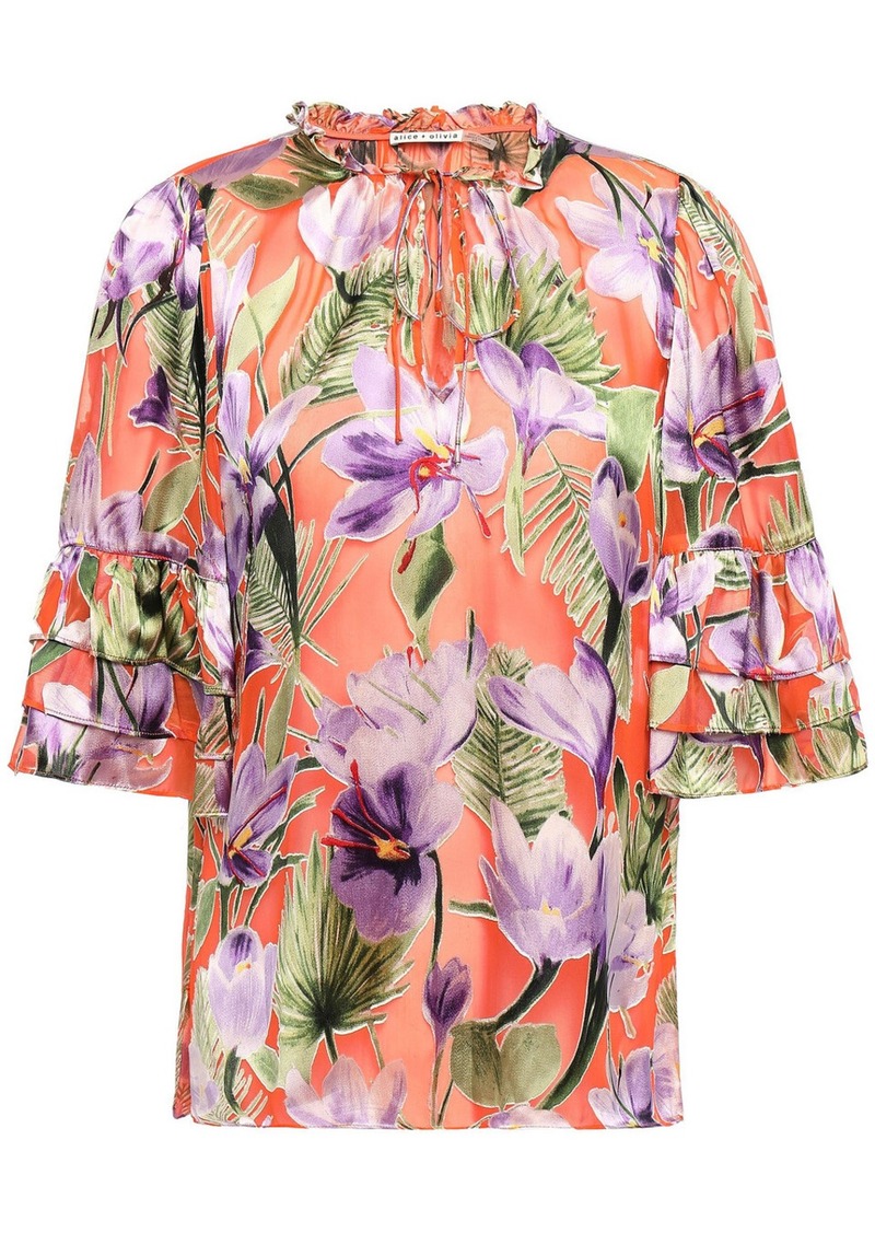 Alice + Olivia Woman Julius Tie-neck Floral-print Burnout Satin Blouse ...