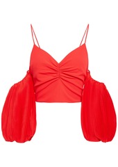 Alice + Olivia Woman Kamila Cold-shoulder Pleated Chiffon And Crepe Top Tomato Red