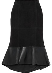 Alice + Olivia Woman Kina Fluted Leather-paneled Suede Skirt Black