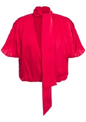 Alice + Olivia Woman Livvy Tie-neck Wrap-effect Washed Silk-blend Blouse Crimson