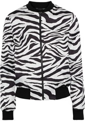 Alice + Olivia Woman Lonnie Reversible Zebra-print Satin Bomber Jacket White