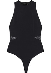 Alice + Olivia Woman Makeda Chantilly Lace-trimmed Stretch-crepe Thong Bodysuit Black