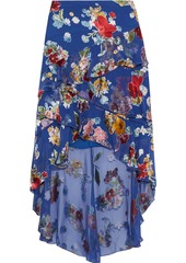 Alice + Olivia Woman Mariel Asymmetric Floral-print Burnout Chiffon Skirt Cobalt Blue