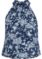 Alice + Olivia Woman Maris Bow-detailed Printed Crepe De Chine Top Storm Blue