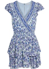 Alice + Olivia Woman Marisk Ruffled Floral-print Voile Playsuit Sky Blue