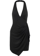 Alice + Olivia Woman Marx Wrap-effect Stretch-jersey Halterneck Mini Dress Black