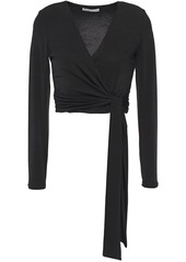 Alice + Olivia Woman Nya Cropped Stretch-jersey Wrap Top Black