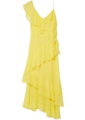 Alice + Olivia Woman Olympia Cold-shoulder Ruffled Silk-chiffon Midi Dress Yellow