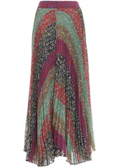 Alice + Olivia Woman Patchwork-effect Pleated Floral-print Crepon Maxi Skirt Multicolor
