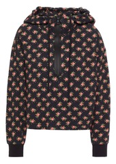 Alice + Olivia Woman Quinlan Cropped Floral-print French Cotton-terry Hoodie Black