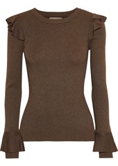 Alice + Olivia Woman Ruffle-trimmed Ribbed-knit Top Tan