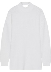 Alice + Olivia Woman Sarah Open-back Ribbed Wool-blend Turtleneck Sweater Off-white