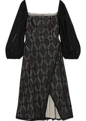 Alice + Olivia Woman Tania Wrap-effect Crochet-trimmed Swiss-dot Georgette Dress Black
