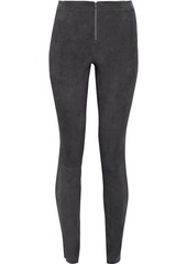 Alice + Olivia Woman Zip-detailed Stretch-suede Leggings Charcoal