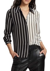 Alice + Olivia Women's Willa Placket Palazzo Black White Striped Silk Blouse