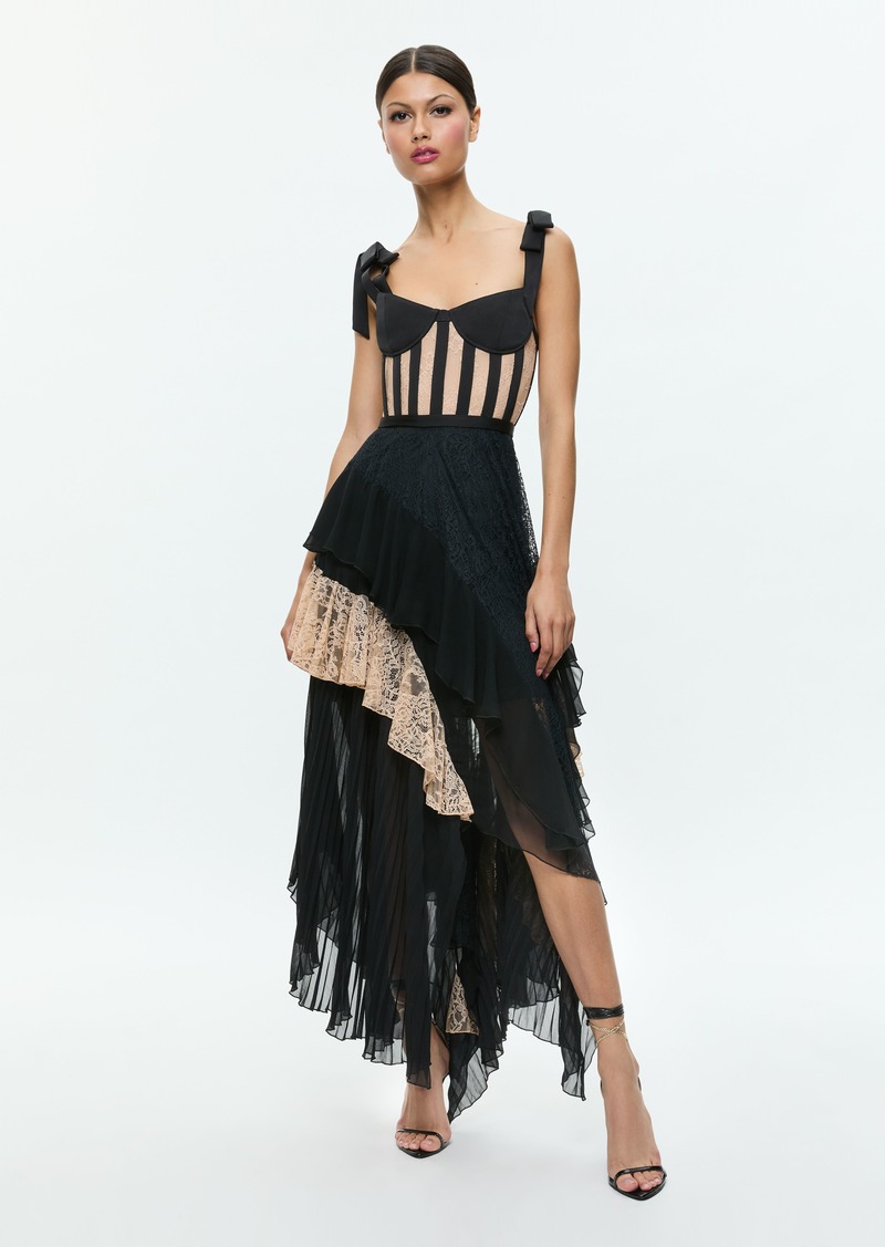 alice + olivia ZAYA BUSTIER RUFFLE MAXI DRESS