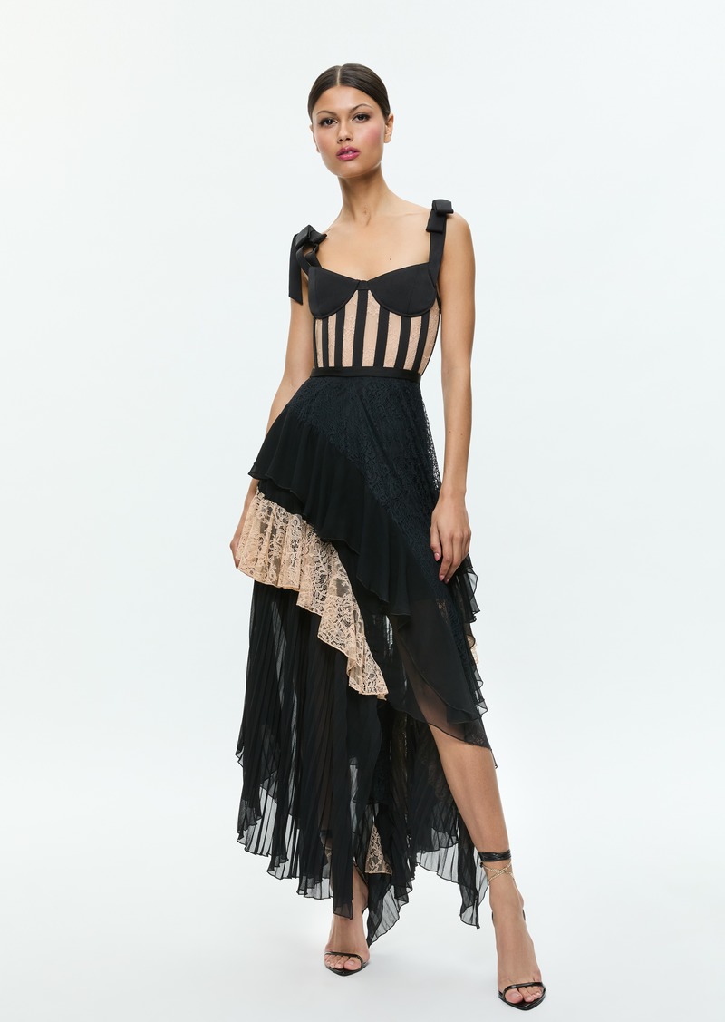 alice + olivia ZAYA BUSTIER RUFFLE MAXI DRESS