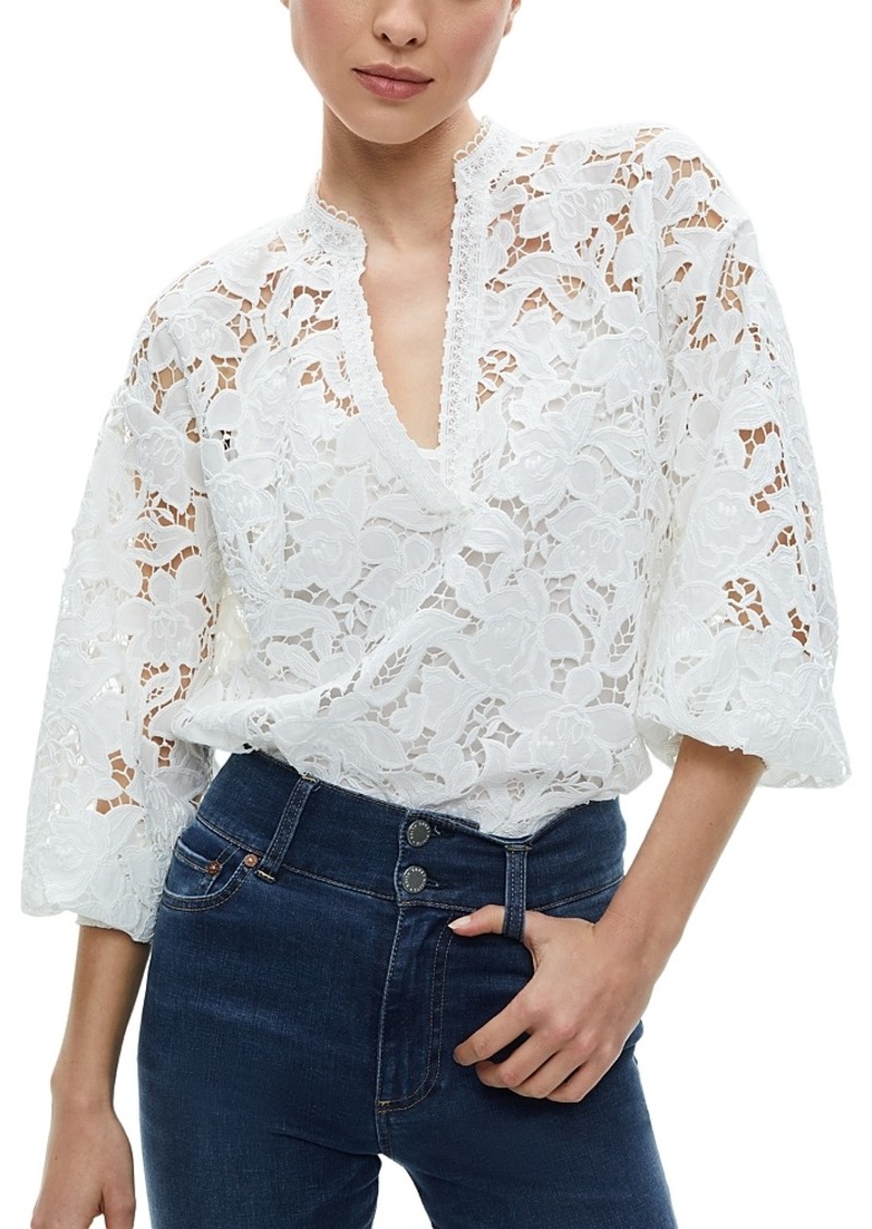 Alice + Olivia Alice and Olivia Aislyn Floral Lace Puff Sleeve Blouse